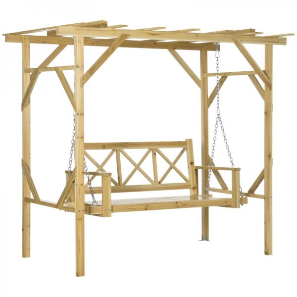 Schaukelbank mit Pergola, für 2 Personen, höhenverstellbar, Massivholzrahmen - Palo24