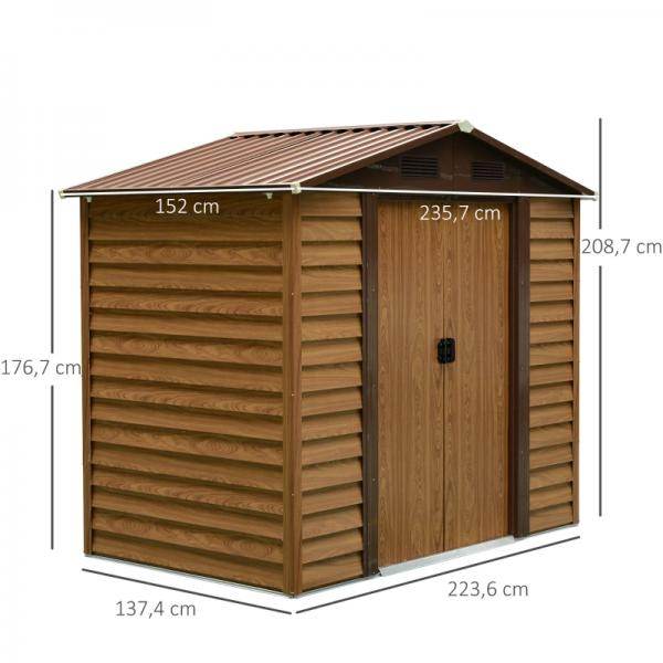 Geräteschuppen Geräteschrank Gerätehaus Gartenhaus Holzmaserungsimitat+Kaffee L152 x B235,7 x H208,7 cm - Palo24