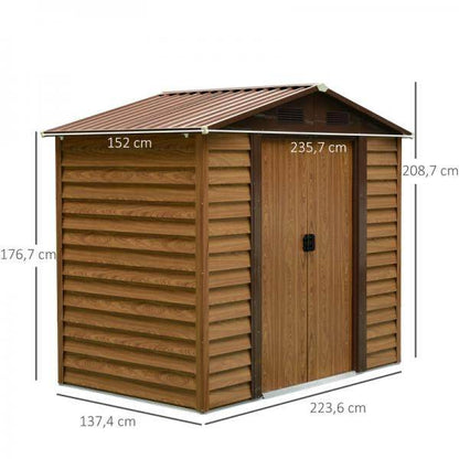 Geräteschuppen Geräteschrank Gerätehaus Gartenhaus Holzmaserungsimitat+Kaffee L152 x B235,7 x H208,7 cm - Palo24