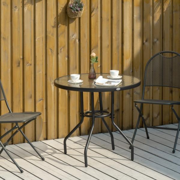 Gartentisch Garten Beistelltisch Gartenmöbel Balkontisch  mit Schirmloch Schwarz Ø80 x 72 cm - Palo24