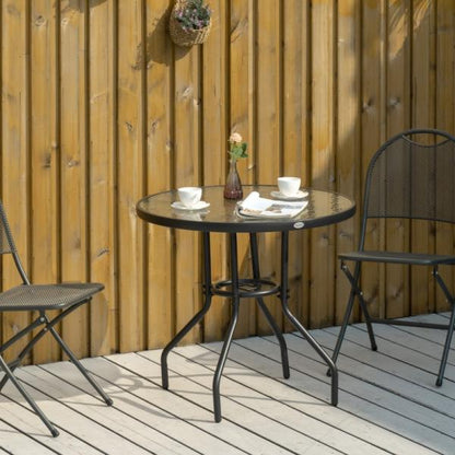 Gartentisch Garten Beistelltisch Gartenmöbel Balkontisch  mit Schirmloch Schwarz Ø80 x 72 cm - Palo24