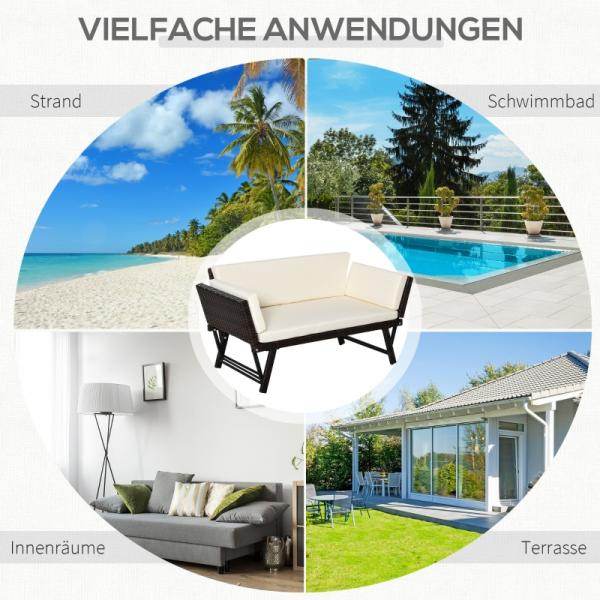 2er Gartensofa Loungesofa Gartenbank aufklappbar Armlehne Polyrattan Braun - Palo24