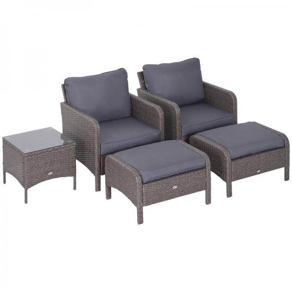 5-tlg. Polyrattan Sitzgruppe Set Sofagarnitur mit Kissen Dunkelgrau - Palo24