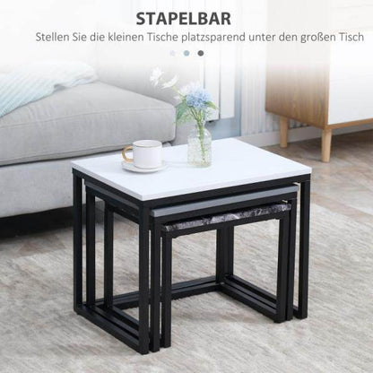 3er Set Couchtisch Stapeltisch Beistelltisch Kaffeetisch Metallfuß MDF 3 Farben - Palo24