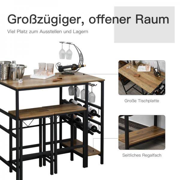 Bartisch-Set, Stehtisch mit 2 Barhockern, 3-teiliges Tischset Natur+Schwarz - Palo24