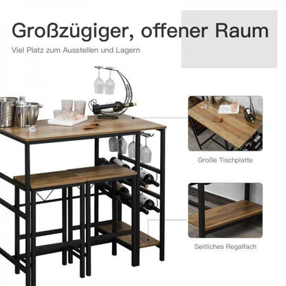 Bartisch-Set, Stehtisch mit 2 Barhockern, 3-teiliges Tischset Natur+Schwarz - Palo24