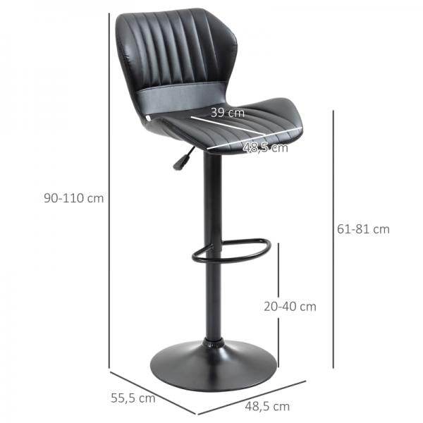 Barhocker Barstuhl 2-er Set höhenverstellbar 48,5 x 55,5 x 90-110 cm Kunstleder+Stahl Schwarz - Palo24