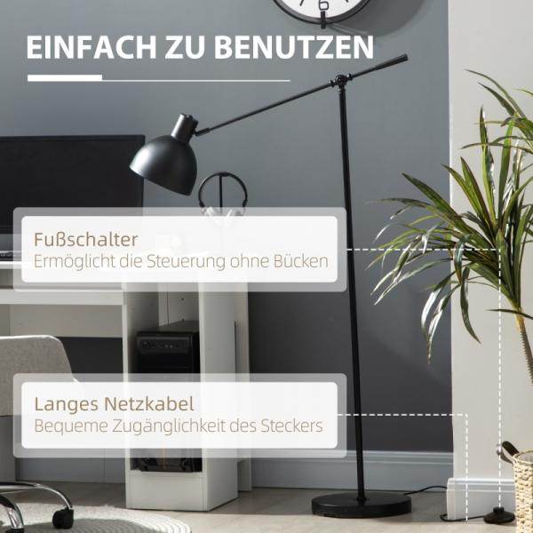 Stehleuchte im Industriedesign, höhenverstellbar, Bodenschalter Schwarz - Palo24