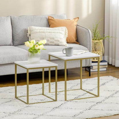 Beistelltisch 2er-Set stapelbar Marmoroptik Gold + Weiss - Palo24