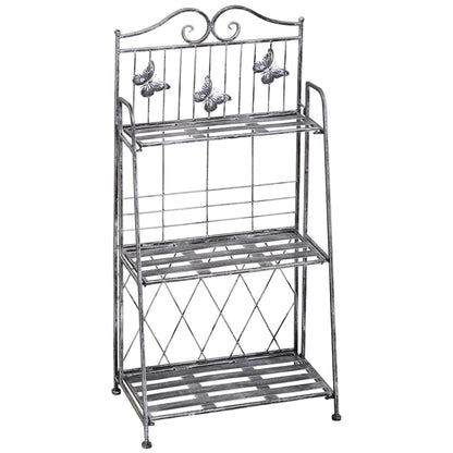 Étagère à plantes et à fleurs 3 x niveaux en métal pliable gris argenté