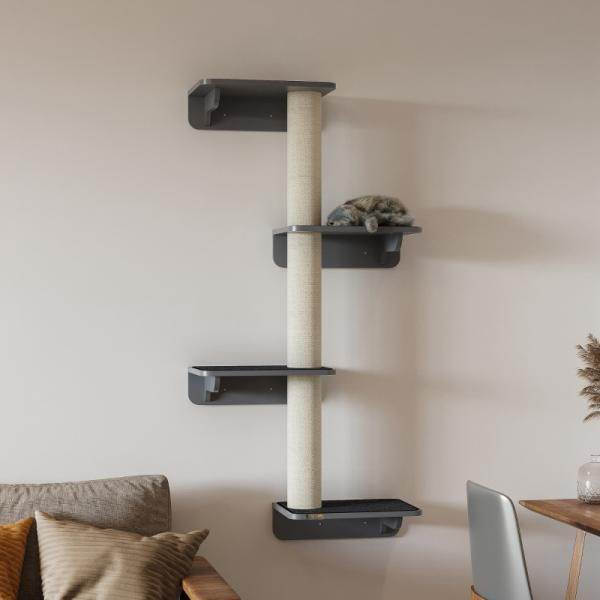 Wandkratzbaum Katzen-Kletterwand Kratzbaum Holz Hellgrau+Beige - Palo24