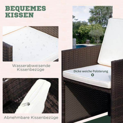 Polyrattan Sitzgruppe Essgruppe 21 tlg. mit Kissen Alu Braun - Palo24
