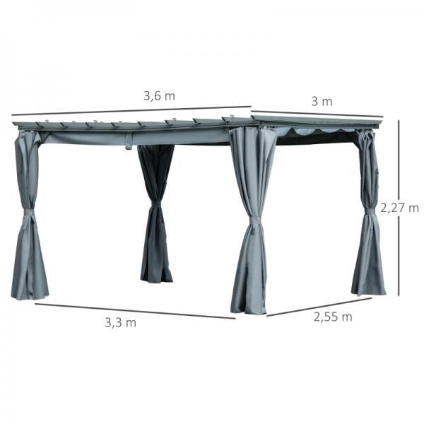 3,6 x 3 m Pergola-Pavillion Abnehmbare Dach Sonnenschutz Grau - Palo24