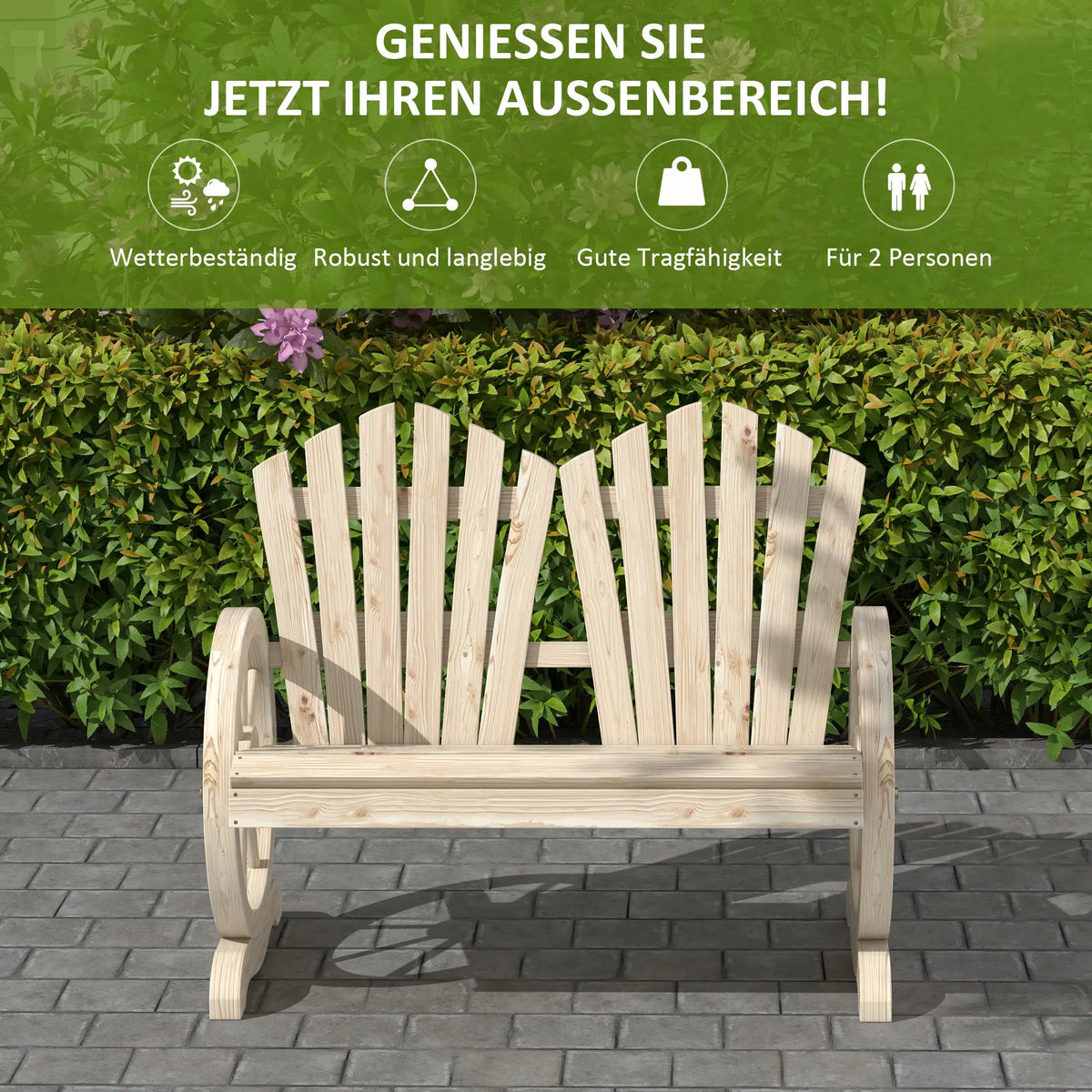 Gartenbank, Wagenrad-Design, für 2 Personen, Naturholz - Palo24