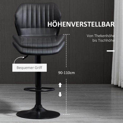 Barhocker Barstuhl 2-er Set höhenverstellbar 48,5 x 55,5 x 90-110 cm Kunstleder+Stahl Schwarz - Palo24