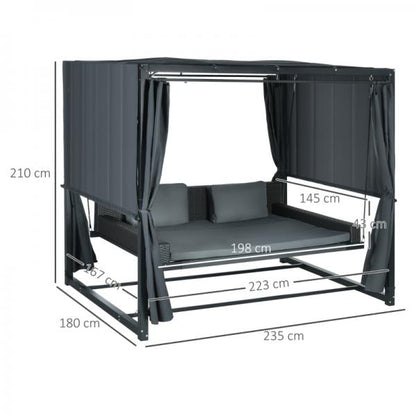 Outdoor-Schaukelbett aus PE-Rattan mit Baldachin, inkl. Kissen, wetterbeständig, Grau - Palo24