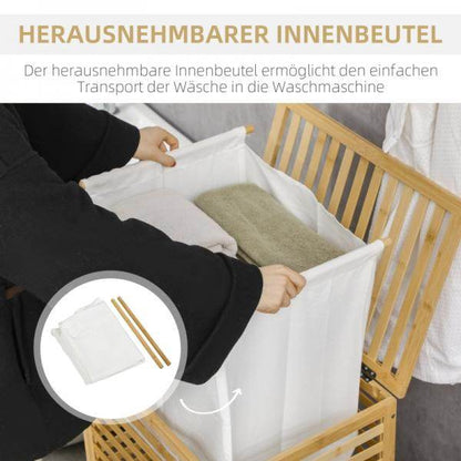 Wäschekorb aus Bambus, herausnehmbarer Wäschesack, wasserbeständig, Natur + Beige - Palo24