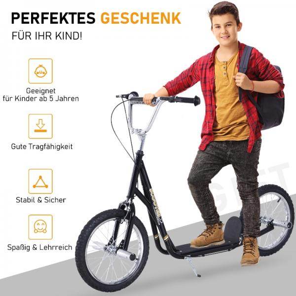 Kinderroller mit Luftreifen Tretroller Cityroller Kickboard Höhenverstellbar Schwarz - Palo24