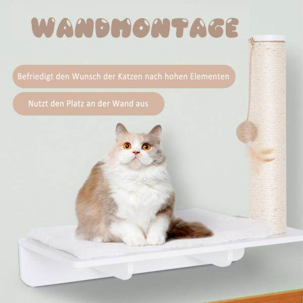 Katzenliege mit Kratzbaum, Katzenregal, MDF, Weiss - Palo24