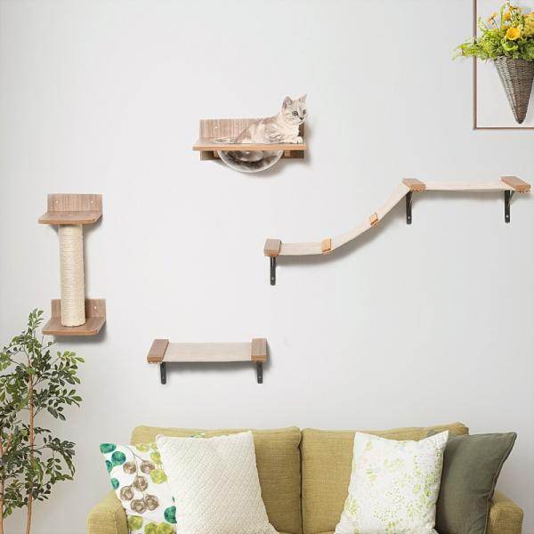 Kletterwand Katzenkletterwand mit Kratzbaum Katzentreppe Hellbraun - Palo24