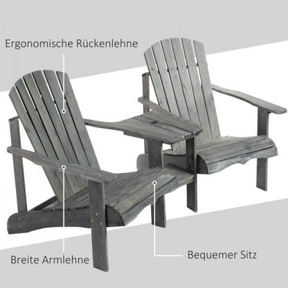Adirondack Gartenstuhl mit Tisch und Schirmloch 2 Sitzer Gartensessel Sitzgruppe Massivholz Grau - Palo24