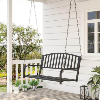 Hängebank 2-Sitzer Gartenschaukel Schaukelbank Schwebebank mit Ketten Metall Schwarz - Palo24