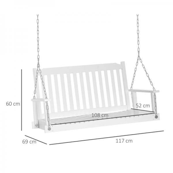 Gartenschaukel für 2 Personen Schaukelbank Hängebank Massivholz Patio Terrasse Hinterhof Weiss - Palo24