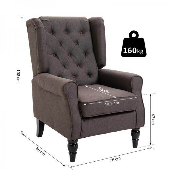Einzelsessel Relaxsessel Ohrensessel Einzelstuhl Akzentsessel mit Tufting Holzfüße Polyester Braun - Palo24