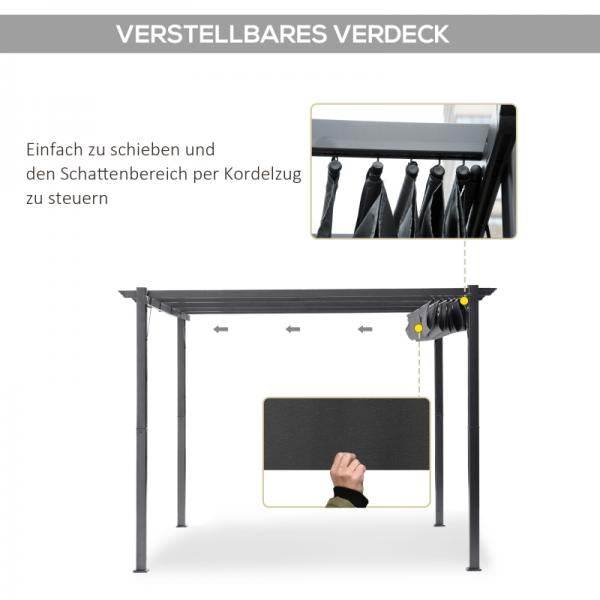 Pavillon Pergola mit Schiebedach Alu Grau 3 x 3 m - Palo24