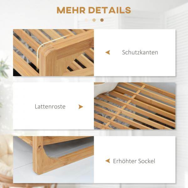 Schuhregal für 9 Schuhpaare, 3 Etagen, erhöhte Kanten, Bambusholz, 76 x 33 x 51 cm - Palo24