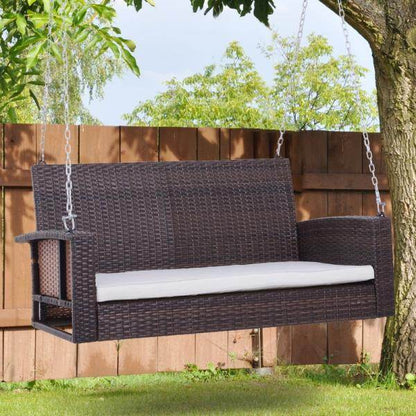 Hängebank 2-Sitzer Rattan Gartenschaukel mit Sitzkissen Hängeschaukel Schaukelbank Braun - Palo24