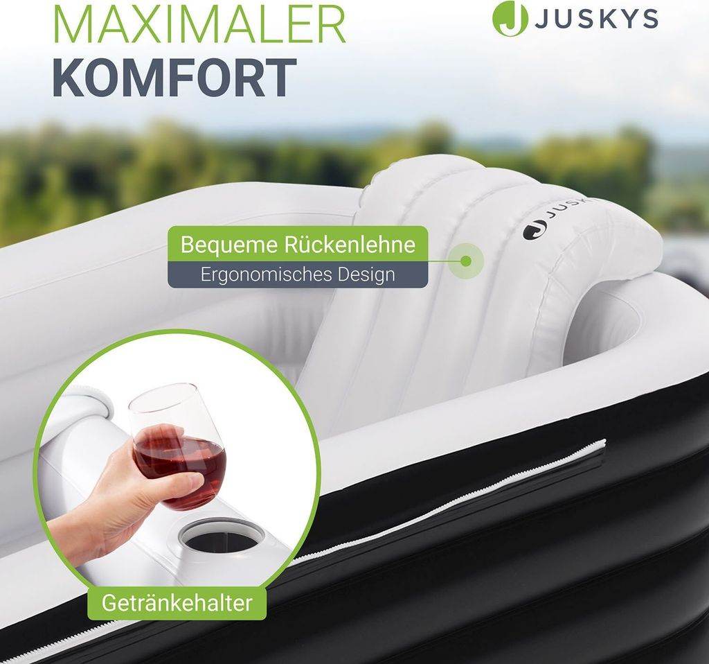 Aufblasbare Badewanne Faltbare Wanne – mit Luftpumpe, Abdeckung und Rückenlehne - Palo24