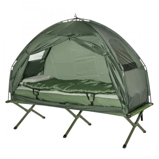 Campingbett Set mit Zelt Schlafsack Matratze 4 in 1 faltbar Dunkelgrün - Palo24