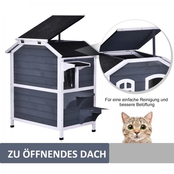 Katzenhaus mit Asphaltdach Tannenholz Grau - Palo24