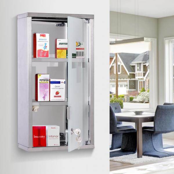 Medizinschrank 3 Ablagen abschließbar Edelstahl - Palo24