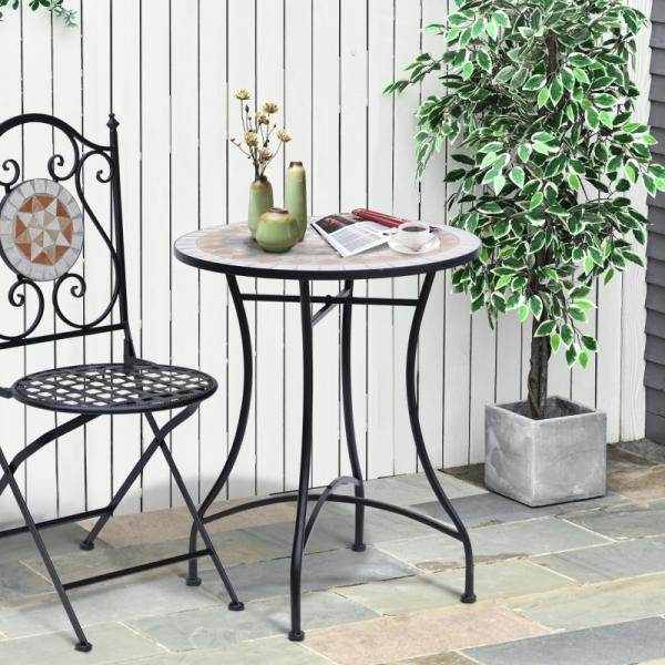 Gartentisch Balkontisch Mosaiktisch Seviertisch rund Stahl + Keramik - Palo24