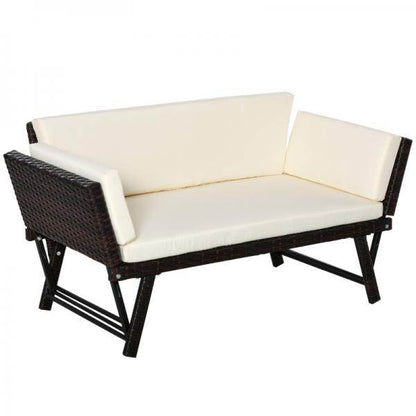 2er Gartensofa Loungesofa Gartenbank aufklappbar Armlehne Polyrattan Braun - Palo24
