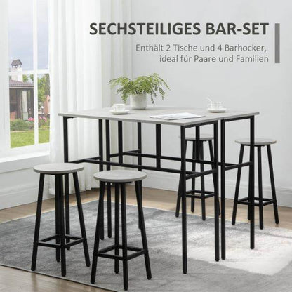 Bartisch-Set im Industriedesign, 6-teilig, 2 Tische und 4 Barhocker, Grau + Schwarz - Palo24