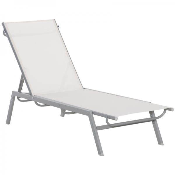 Gartenliege mit Kissen Garten 5-stufige Rückenlehne verstellbar Metall Netzstoff Cremeweiss 170 x 58 x 97 cm - Palo24