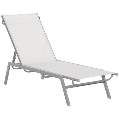 Gartenliege mit Kissen Garten 5-stufige Rückenlehne verstellbar Metall Netzstoff Cremeweiss 170 x 58 x 97 cm - Palo24