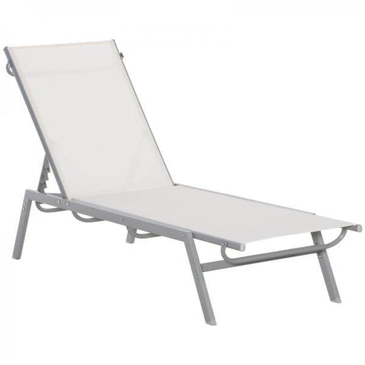 Gartenliege mit Kissen Garten 5-stufige Rückenlehne verstellbar Metall Netzstoff Cremeweiss 170 x 58 x 97 cm - Palo24