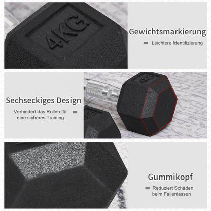 2er-Set Gummi-Hantel 4 KG Fitness Hantel Kurzhantel Metall Gummi Schwarz - Palo24