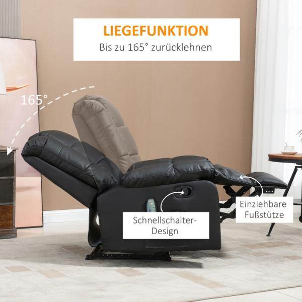 Massagesessel, Relaxsessel, 8 Vibrationspunkte, Liegefunktion, Kunstleder, schwarz, - Palo24