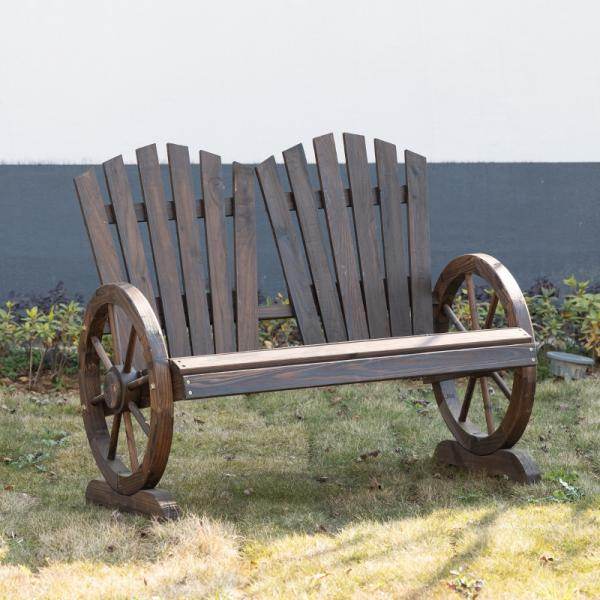 Gartenbank mit Armlehne, Sitzbank, Rustikale Bank, Massivholz, Dunkelbraun, 108 x 66 x 95 cm - Palo24