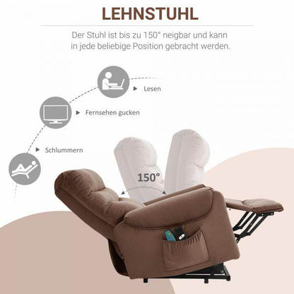 Fernsehsessel mit Aufstehhilfe und Wohlfühl-Massage Hellbraun - Palo24