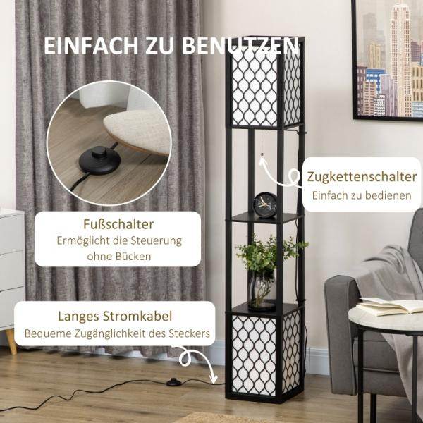 Stehleuchte im modernen Design, 2 Ablagen, Ziehkettenschalter Schwarz + Weiss - Palo24