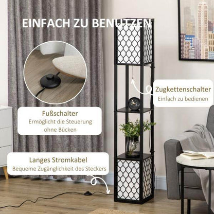 Stehleuchte im modernen Design, 2 Ablagen, Ziehkettenschalter Schwarz + Weiss - Palo24