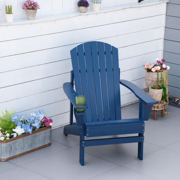 Adirondack-Gartenstuhl mit Becherhalter Gartenliege Balkonstuhl Massivholz Blau - Palo24