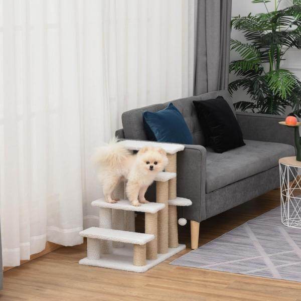 Haustiertreppe Ball 4-stufige Katzentreppe Hundetreppe Tiertreppe Jute Weiss - Palo24