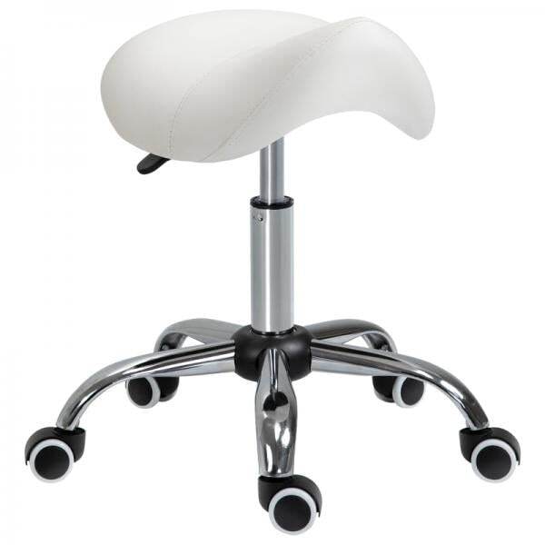 Sattelhocker Drehstuhl Drehhocker Rollhocker Kosmetikhocker gepolstert höhenverstellbar weiss - Palo24